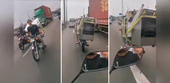 Joven sorprende al transportar cocina y lavadora en moto por calle de Lima: “El flete salió barato”