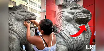 Denuncian que rompieron parte del monumento Los Leones del Barrio Chino tras reto viral Denuncian que rompieron parte del monumento Los Leones del Barrio Chino tras reto viral