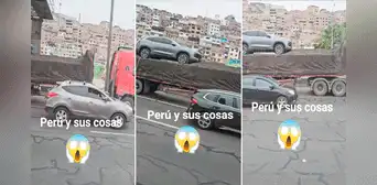 Conductores quedan en shock al ver troncos y vehículo en la tolva de un camión Conductores quedan en shock al ver troncos y vehículo en la tolva de un camión