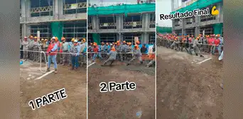 Albañiles se ponen a jugar ‘tira y afloja’ y usuarios bromean: “¿Y para cuando terminan la obra?”