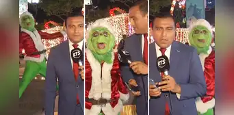 Periodista ecuatoriano es interrumpido por el ‘Grinch’ durante transmisión en vivo: "Se van a quedar sin Navidad”