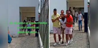 Hombre bebe de más en fiesta de NAVIDAD, gana un pavo y sus amigos lo cargan para que reciba su premio