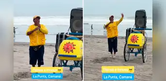 Heladero canta cumbia en playa para captar clientes y usuarios bromean: “No sé si pedirle helado o chela”