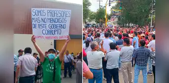 Docentes protestan para exigir pago de mensualidad y beneficios en Piura