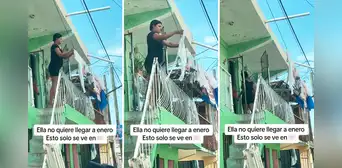 Mujer utiliza cable de poste para tender su ropa y usuarios dicen: “No quiere llegar a enero”