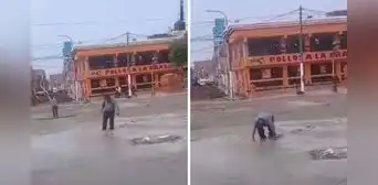 Adulto mayor queda atrapado en cemento tras caminar sobre pista recién reparada en Trujillo Adulto mayor queda atrapado en cemento tras caminar sobre pista recién reparada en Trujillo