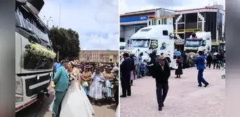 Regalan 2 tractocamiones en lujoso matrimonio de Juliaca y preguntan: "¿Algún juliaqueño soltero?"