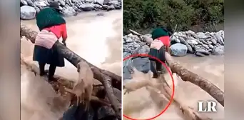 Mujer y perrito arriesgan su vida al cruzar caudaloso río: animal es arrastrado por el agua Mujer y perrito arriesgan su vida al cruzar caudaloso río: animal es arrastrado por el agua