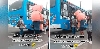 Peruano sube a bus de Los Chinos con enorme peluche y usuarios dicen: “Se quedó sin plata para el taxi” Peruano sube a bus de Los Chinos con enorme peluche y usuarios dicen: “Se quedó sin plata para el taxi”