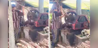 Perrito bebe jugo que trabajadores extraen de la caña de azúcar y le dicen: “Hace control de calidad” Perrito bebe jugo que trabajadores extraen de la caña de azúcar y le dicen: “Hace control de calidad”