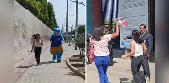 Acompañada de un 'dinosaurio' y entre aplausos: así llegó corriendo una postulante al examen de la UNT