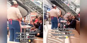 Mesera atiende con lengua de señas a clientes con discapacidad auditiva: “Que viva la empatía”
