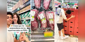 Español va a supermercado de Perú por primera vez y se sorprende al hallar carne con seguro antirrobo