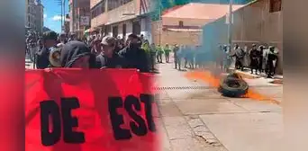 Huancavelica: estudiantes se enfrentan con policías en rechazo a ministros y congresistas