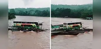 Captan bus atravesando río de la selva peruana sobre 4 lanchas y usuarios dicen: “No subiría” Captan bus atravesando río de la selva peruana sobre 4 lanchas y usuarios dicen: “No subiría”