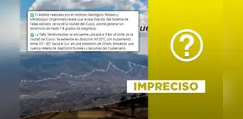 Ingemmet no “reveló” recientemente que falla Tambomachay generaría un terremoto de 7.4 en Cusco Ingemmet no “reveló” recientemente que falla Tambomachay generaría un terremoto de 7.4 en Cusco