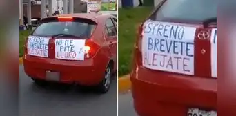 Peruano obtuvo BREVETE y colocó carteles en su primer día al volante: “No me pite, lloro”