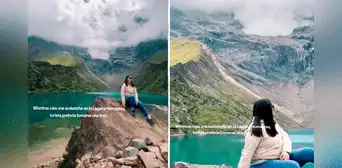Turista arriesga su vida al decidir tomarse una foto en laguna Humantay del Cusco pese a caída de avalancha