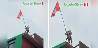 Peruano coloca bandera en su casa por Fiestas Patrias, pero reemplaza a Alfonso Ugarte por Shrek