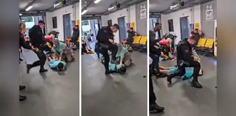 Policía es suspendido tras ser captado en VIDEO pateando la cabeza de joven en aeropuerto de Reino Unido