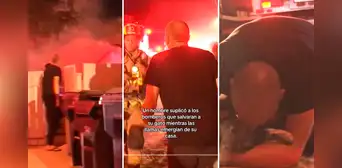 Hombre llora desesperadamente y suplica a bomberos que salven a su gato de incendio en su casa