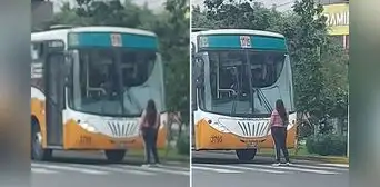 Peruana se planta frente a bus de su esposo por presunta infidelidad y usuarios reaccionan: "Solo es un amor pasajero"