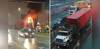Tráiler se incendia a la altura del puente Santa Rosa y genera tráfico vehicular en Vía de Evitamiento Tráiler se incendia a la altura del puente Santa Rosa y genera tráfico vehicular en Vía de Evitamiento