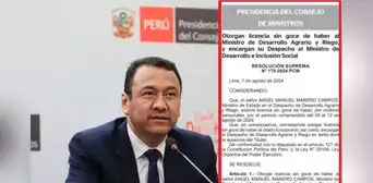 Ministro de Desarrollo Agrario y Riego, quien dijo que en el "Perú no hay hambre", se fue de licencia por 4 días Ministro de Desarrollo Agrario y Riego, quien dijo que en el "Perú no hay hambre", se fue de licencia por 4 días