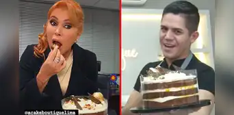 Pastelero de boda de Melissa Paredes envía torta a Magaly Medina tras críticas y conductora lo elogia tras probarla