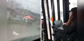 Pasajeros captan a joven con su laptop en el bus y usuarios le dicen: “Eso es tener coraje”