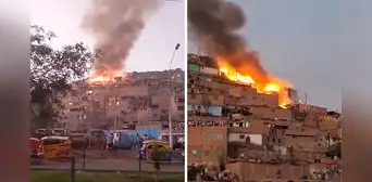 SJL: fuerte incendio en el paradero 9 de Huáscar consume 12 viviendas y deja 2 personas afectadas