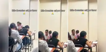 Profesor en Jaén conmueve al cuidar al bebé de alumna, mientras ella realiza su tarea en clase Profesor en Jaén conmueve al cuidar al bebé de alumna, mientras ella realiza su tarea en clase