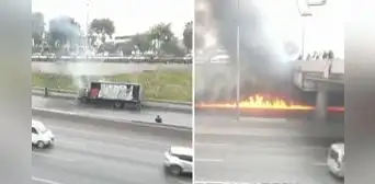 Tráfico bloqueado en Panamericana Norte por incendio de camión de gaseosa cerca del óvalo Naranjal