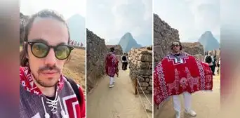 Mexicano se sorprende al ser el único que usa poncho en Machu Picchu: "Me dieron mal el dato"