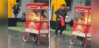 Carrito de popcorn se incendió en universidad y joven se llevó el protagonismo: “No solo graba” Carrito de popcorn se incendió en universidad y joven se llevó el protagonismo: “No solo graba”