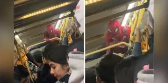 Graban a ‘Spider-Man’ en bus lleno del Metropolitano y usuarios bromean:“De regreso a casa”