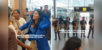 ¡Con banda huancaína! Padres reciben orgullosos a su hija cantante folclórica que tuvo gira en Italia