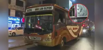 Extorsionadores balean bus de la línea 47 Sol de Oro frente a Municipalidad de Los Olivos con pasajeros a bordo
