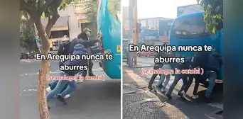 Pasajeros empujan combi averiada para llegar al trabajo: “La unión hace la fuerza” Pasajeros empujan combi averiada para llegar al trabajo: “La unión hace la fuerza”