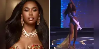Miss Guyana sufre inesperada caída durante su desfile en traje de baño en la preliminar del Miss Universo 2024
