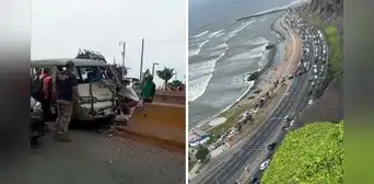 Caos en la Costa Verde: reportan caída de 2 postes tras choque de combi en Miraflores y generan congestión vehicular
