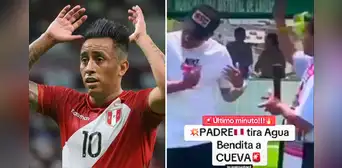 Sacerdote le echa agua bendita a Christian Cueva y futbolista impacta con su reacción: "Están saliendo chispas" Sacerdote le echa agua bendita a Christian Cueva y futbolista impacta con su reacción: "Están saliendo chispas"
