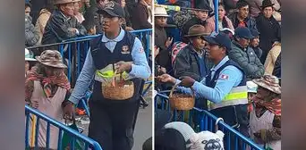 Sereno conmueve al ayudar a vender caramelitos a adulta mayor en Puno: “Digno de admirar”
