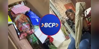 Trabajadora del BCP muestra su canasta navideña y usuarios se asombran con los productos: “Vino hasta sombrilla”