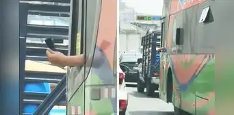 Captan a chofer usando pequeño espejo como retrovisor y afirman: “Es un bus moderno” Captan a chofer usando pequeño espejo como retrovisor y afirman: “Es un bus moderno”