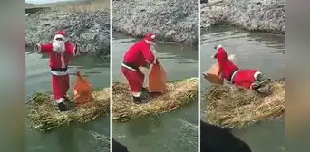 ‘Papá Noel’ cruzó el lago Titicaca, pero sucede lo peor: “Sintió el verdadero Polo Norte”