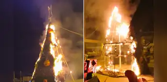 Arequipa: árbol de navidad se incendia en plaza de armas por uso de pirotécnicos durante Noche Buena