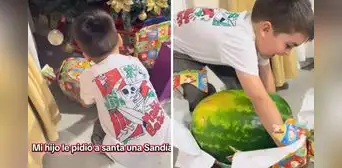 Niño recibió una sandía como regalo de Navidad y su reacción es viral: "Feliz con tan poco" Niño recibió una sandía como regalo de Navidad y su reacción es viral: "Feliz con tan poco"