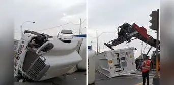 Accidente en el Callao: tráiler se voltea en Óvalo Cantolao afectando el tránsito en Gambeta y Faucett