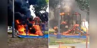 Prenden fuego a juegos infantiles en parque del Callao: vecinos denuncian atentado a plena luz del día